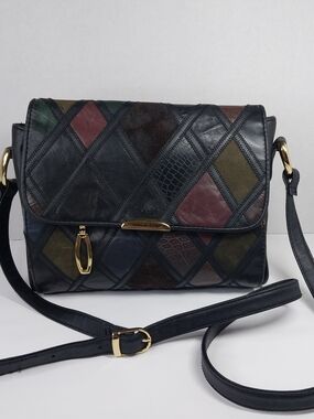 Vintage 90s Cabin Creek Leather Patchwork Suede Shoulder Bag Purse Retro Grunge